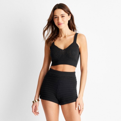 Women's Sweetheart Open-work Stitch Crop Top - Future Collective