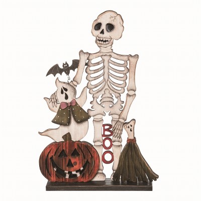 Transpac Wood White Halloween Friendly Skeleton Decor