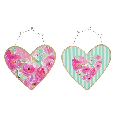 Transpac Wood 18.5 in. Multicolor Valentines Day Metallic Love Heart Decor Set of 2