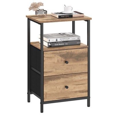 VASAGLE Nightstand, 24-Inch Tall Side Table with 2 Fabric Drawers and Storage Shelf, for Bedroom