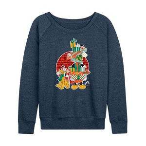 Women's - Disney - Mickey And Presents Lightweight French Terry Wide Neck Long Sleeve Shirt - 1 of 4