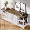 Whizmax Farmhouse TV Stand, Mid Century Modern Entertainment Center with Storage Cabinets and Open Shelves for Living Room, Bedroom, White & Brown - 2 of 4