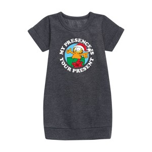 - Garfield - My Presence Is Your Present Graphic Short Sleeve Fleece Dress - 1 of 3