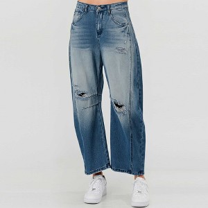 Women's Barrel Leg Baggy Jeans – High Rise Vintage Wash Slouchy Fit Denim by Cherie Code - 1 of 4