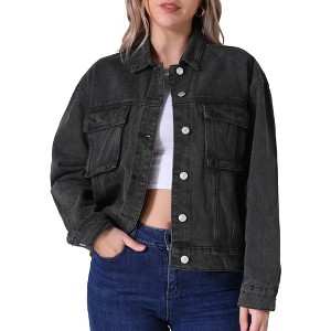 INSPIRE CHIC Women's Button Down Long Sleeve Oversized Denim Jacket - 1 of 4