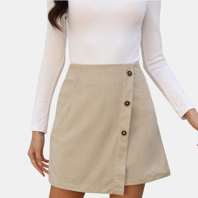 Women's Corduroy Button-Front Mini Wrap Skirt - Cupshe