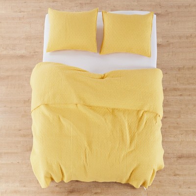 Yellow Cotton Twin Reversible Quilt Set with Sham