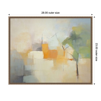 Green and Orange Abstract Landscape Canvas Art with Bronze Frame