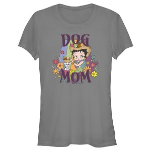 Juniors Womens Betty Boop Floral Dog Mom T-Shirt - 1 of 4