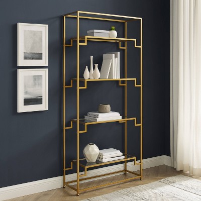 Elegant Brown Steel and Glass 77" Celeste Etagere Bookcase