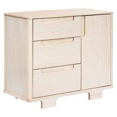 Washed Natural Pinewood 3-Drawer Dresser with Cabinet