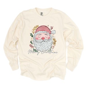 Merry Christmas Santa Stripes - Women's Garment Dyed Long Sleeve Graphic T-Shirt - 1 of 4