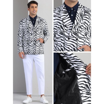 Мужские пиджаки INSPIRE CHIC Men's Party Festival Peak Lapel Double-Breasted Animal Print Blazer Black White Large — фото 2
