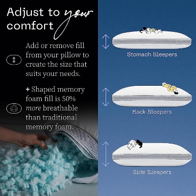 Eden Cool+ Adjustable Memory Foam Pillow with Cooling Gel, 18" x 8"
