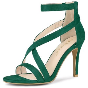 Allegra K Women's Zipper Ankle Strap Open Toe Heeled Sandals - 1 of 4