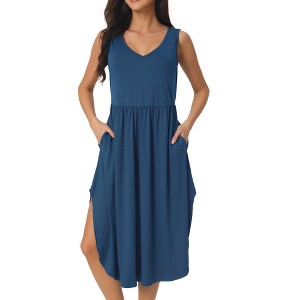 INSPIRE CHIC Women's Summer Sleeveless V Neck Casual Midi Beach Sundresses with Pockets - 1 of 4