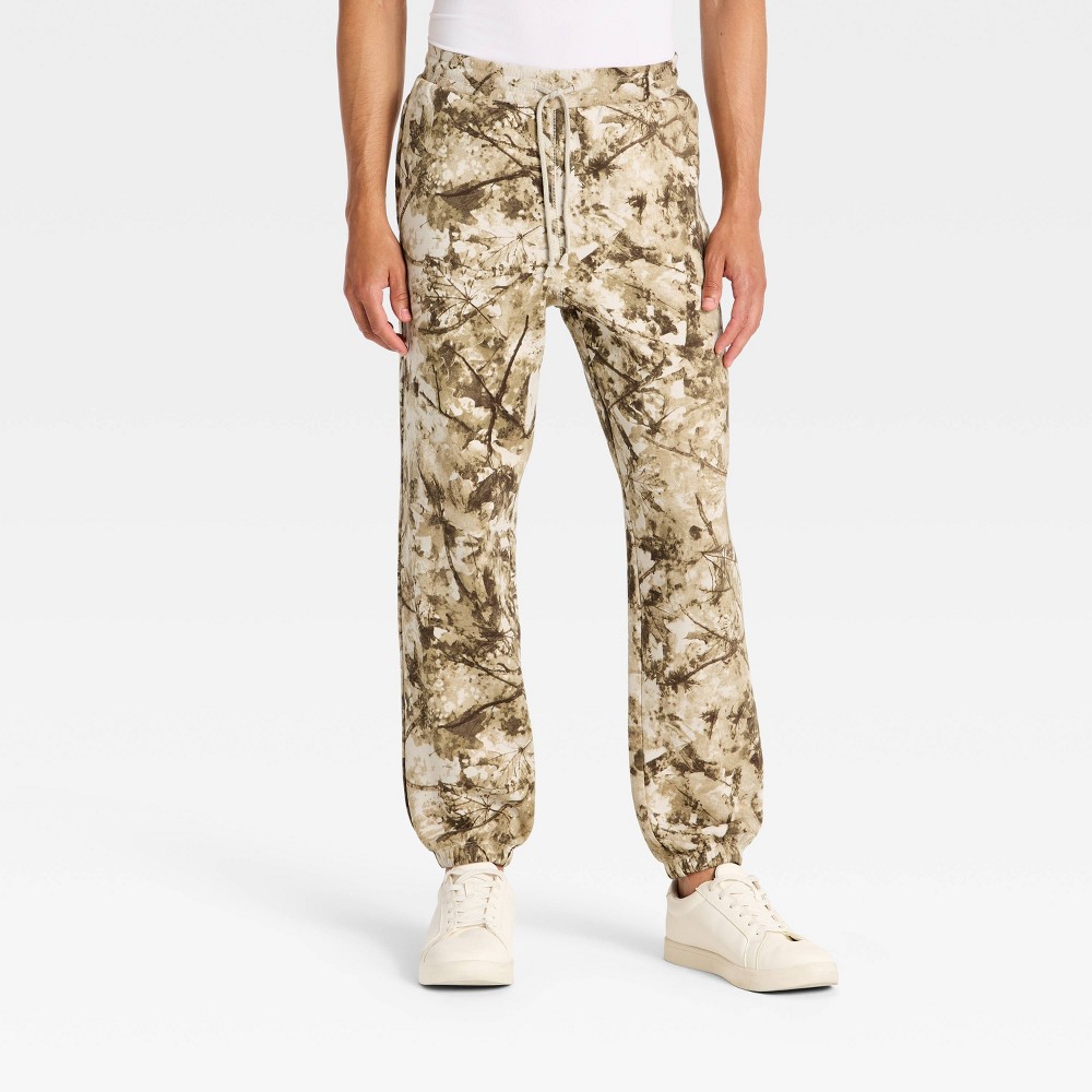 Men's Active Comfort Cotton Fleece Jogger Pants - All In Motion™ Beige Botanical Print XS