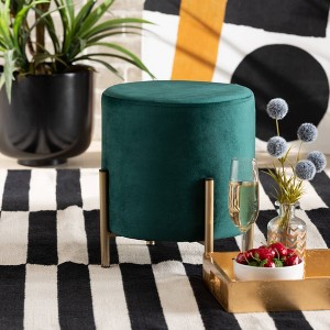 Thurman Velvet Metal Ottoman - Baxton Studio - 1 of 4