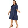 Agnes Orinda Women's Plus Size Babydoll Half Placket Elastic Back Button Chambray Shirt Dresses - image 3 of 4