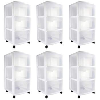 Sterilite 3 Drawer Storage Cart, Plastic Rolling Cart With Wheels To  Organize Clothes In Bedroom, Closet, White With Clear Drawers, 4-pack :  Target