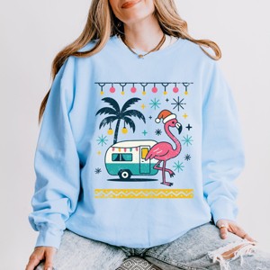 Simply Sage Market Ugly Sweater Flamingo Lightweight Garment Dyed Sweatshirt - 1 of 4