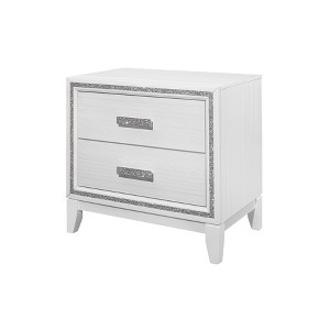 Vynxaria Transitional Glam 2-Drawer Nightstand - White Finish, Crushed Crystal-Like Handles, Chip Board/LVL/MDF/Rubberwood, Bedroom Storage - 1 of 4