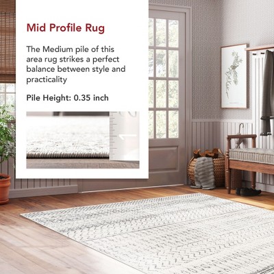 Nova Bohemian Gray Striped Synthetic 4' x 6' Area Rug