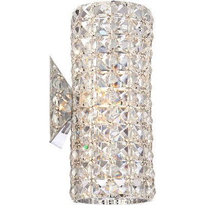 Chrome Cylinder Crystal Wall Sconce, 17" Height