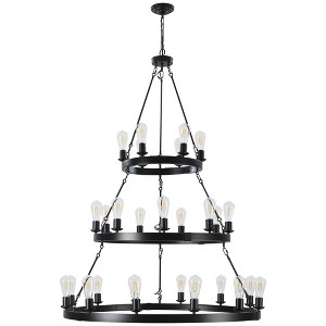 3 Tier Wagon Wheel Chandelier 40" 27-Light Industrial Style Round Chandelier Farmhouse Rustic Candle Lighting for Living Room Dining Room Black - 1 of 4