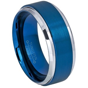 Jewelry Avalanche Blue Brushed Finish Polished Stepped Beveled Tungsten Carbide Wedding Band, Comfort-fit, 9mm - 1 of 4