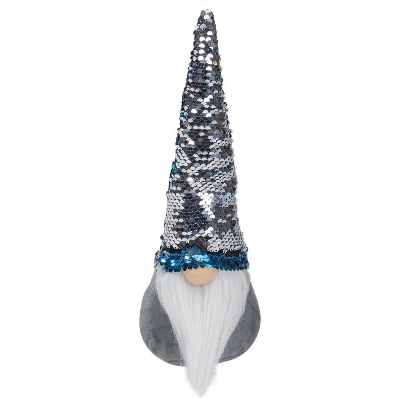 Northlight 13.5" Gray Standing Christmas Gnome Decoration with Blue Flip Sequin Hat, 5 of 8