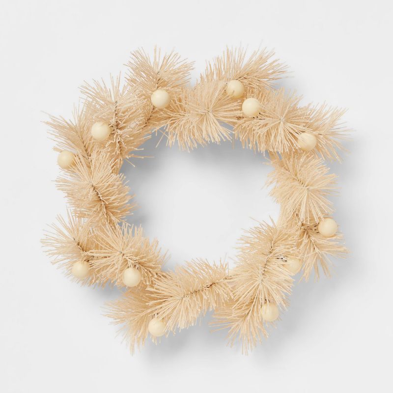 14&#34; Christmas Glitter Wreath Cream - Opalhouse&#8482;, 1 of 4