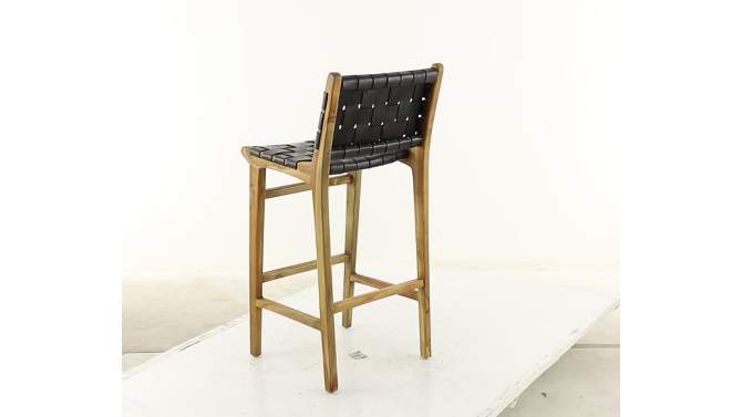 Contemporary Modern Teak Woven Leather Barstool Brown - Olivia &#38; May, 2 of 7, play video
