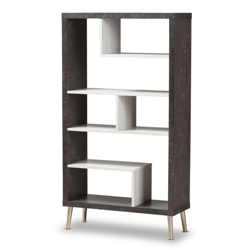 Two Tone Finished Wood Display Shelf, Modern Dark Wood Bookcase
