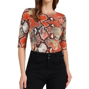 INSPIRE CHIC Women's Elbow Sleeves Boat Slim Fit Casual Stripe Animal Print Multi Floral Pattern T-Shirt - 1 of 4