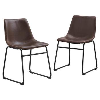 Set of 2 Laslo Modern Upholstered Faux Leather Dining Chairs Brown - Saracina Home