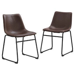 Faux Leather Dining Kitchen Chairs, Set of 2 - Brown - Saracina Home