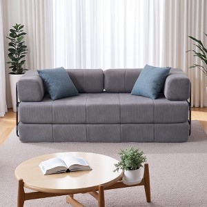 78.5" Corduroy Folding Convertible Sofa Bed with 2 Pillows, No Assembly - 1 of 4