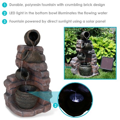 Rustic Brown Polyresin Solar Cascading Water Fountain with LED Light