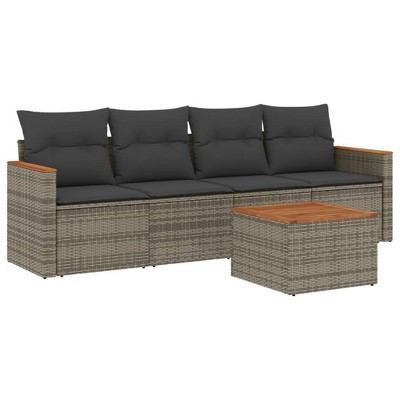 vidaXL Patio Sofa Set with Cushions Outdoor Conversation Furniture Poly Rattan - Gray With Table
