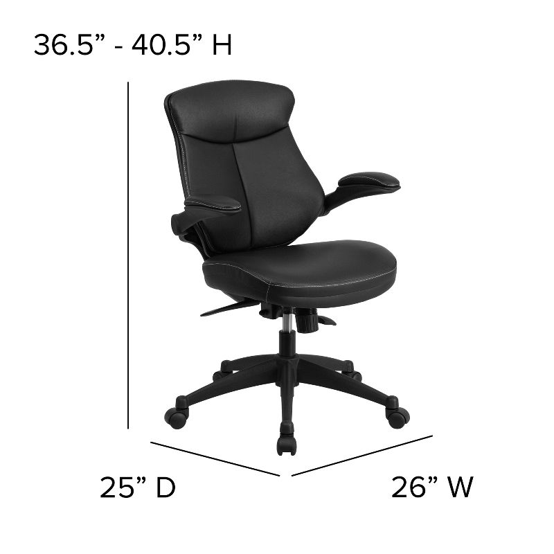 Flash Furniture Kale Mid-Back Black LeatherSoft Executive Swivel Ergonomic Office Chair with Back Angle Adjustment and Flip-Up Arms, 4 of 11