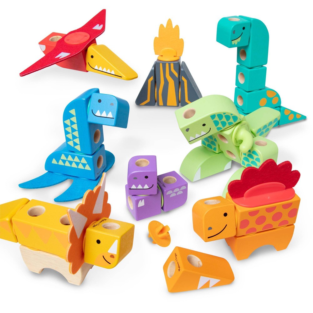 Melissa & Doug Blockables Dinosaur Snap And Play, Mix And Match Connectable Wooden Building Blocks Play Set (69 Pcs)