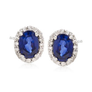 Ross-Simons 2.30 ct. t.w. Sapphire and .30 ct. t.w. Diamond Stud Earrings in 14kt White Gold - 1 of 3