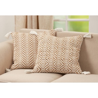 Natural Jute and Cotton Wavy Chevron Throw Pillow