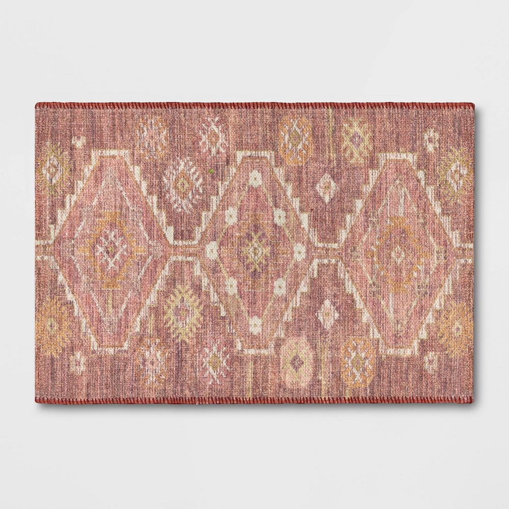 2'6inx3'10in Southbury Washable Printed Diamond Persian Style Rug Rust - Threshold