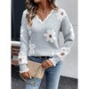 Women's V-Neck Long-Sleeve Sweater Casual Color-Block Lace Collar Jacquard Pullover - 4 of 4