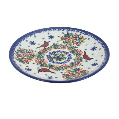 Blue Rose Polish Pottery Winter Cardinal Dessert Plate