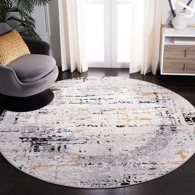 Amelia 6'7" Round Gray and Gold Hand-Knotted Synthetic Rug