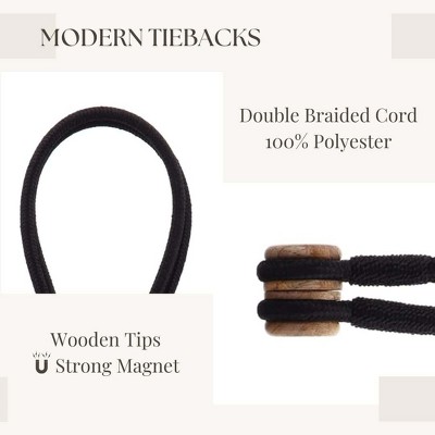 Black Double Braided Magnetic Curtain Tieback with Wooden Tips