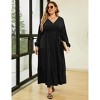 Women Plus Size V Neck Wrap Maxi Dress High Waist Ruffle Summer Casual Dress with Belt Long Sleeve,navy blue yellow flower - 4 of 4